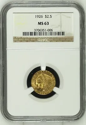 1926 P Gold Quarter Eagles $2 1/2 Indian Head NGC MS-63 CAC • $1036