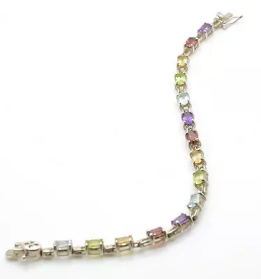 Sterling Silver Multicolor Gemstone Tennis Bracelet 7  R 925 6.75  Very Pretty • $22.49