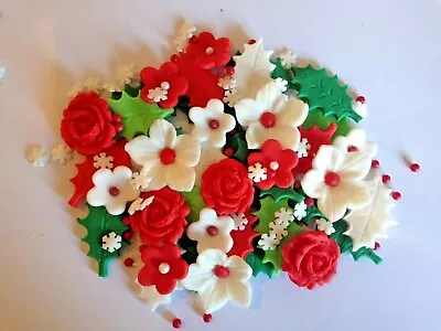 £4 • Buy Mixed Flower Christmas Bouquet - Edible Sugar Paste - Cup Cake Decorations