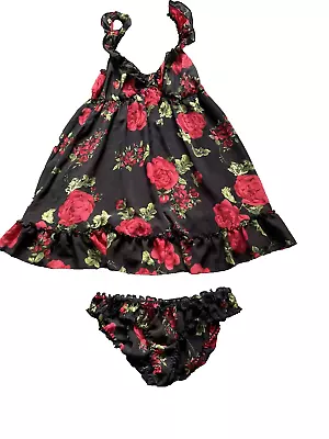 La Senza Black Red Roses Chiffon Two Piece Set Size Uk 12 Immaculate • £12.95