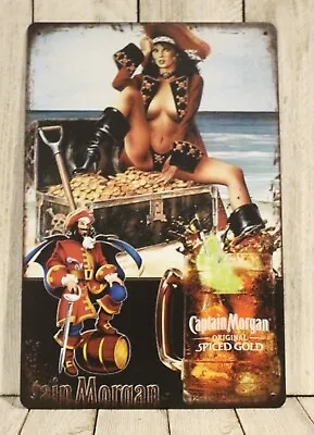 Captain Morgan Tin Metal Sign Poster Pinup Girl Spiced Rum Vintage Look Bar Xz • $10.97