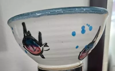 Vintage Pottery Mexico Bowl  Signed 3 H 6 W COOLEST FISH Fantastic Condition  • $9.95
