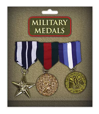 3 X Gold Military Medals Army Soldier Armed Forces Fancy Dress Costume Accessory • £3.99