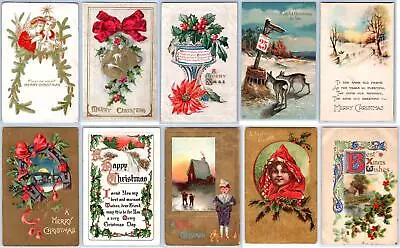 LOT/10 ANTIQUE CHRISTMAS VINTAGE POSTCARDS*EARLY 1900's*CONDITION VARIES #44 • $14.95