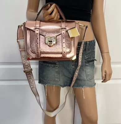 Michael Kors Manhattan Medium Primrose Pink Leather Satchel Bag Rose Gold New • $99