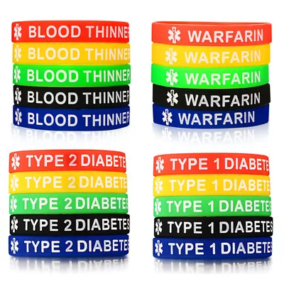 5pc Medical Alert Women Men Silicone Bracelet Charm Wristband Armband Waterproof • £6.47