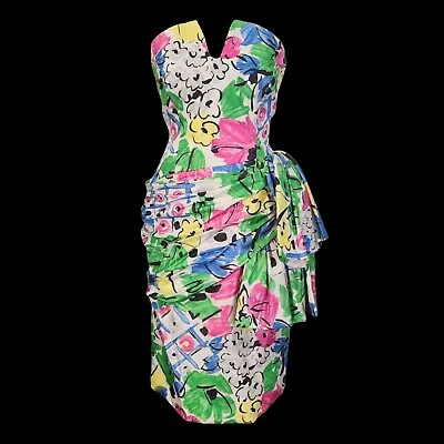 Vtg 80s Prom Dress Strapless Draped Ruched Corset Morton Myles Warrens XS/S/M • $184.99