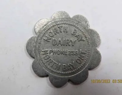 Ontario NORTH BAY DAIRY Good For 1 Quart Skim Milk Scalloped Token SCARCE • $5.99