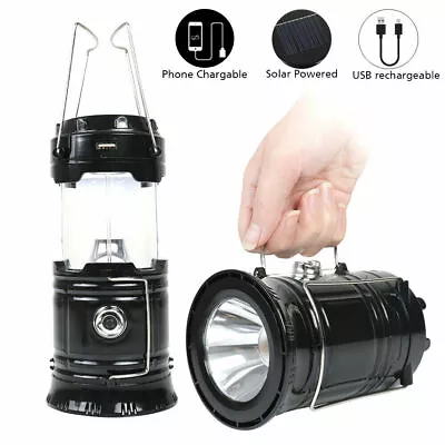 USB Solar Portable LED Flashlight Rechargeable Camping Tent Light Lantern Lamp • $8.99