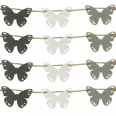 £9.99 • Buy Grey Bunting,garland,12 Thick Felt Butterfles,kitchen,nursery,2.5 Metres 