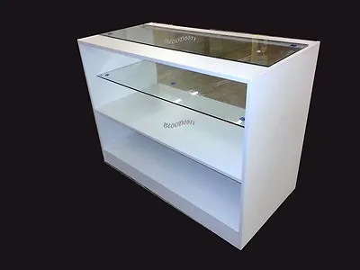 Shop Counter  Display Unit White 1200mm White Glass Stand Shelvings  • £450