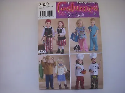 Simplicity 3650 Pirate Chef Cowboy Scrubs Medical Costume Pattern Child 1/2-4 • $7