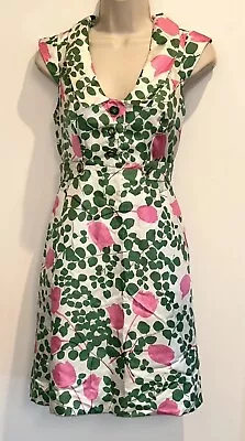 Moulinette Soeurs Anthropologie Pink & Green Floral Silk Dress Size 0 • $19.99