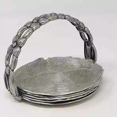 Creations By Rodney Kent Aluminum Tulip Flower Coasters In Metal Caddy Set Of 4 • $5