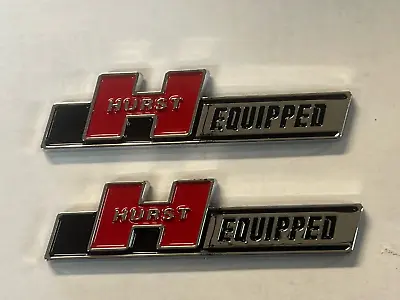 NEW HURST EQUIPPED SHIFTERS VINTAGE HOT ROD MUSCLE CAR EMBLEMS SET OF 2x 3  RED • $22.99