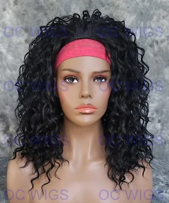 Volume Added Medium Spiral Curly Heat OK Human Hair Blend 3/4 Wig Black • $72.85