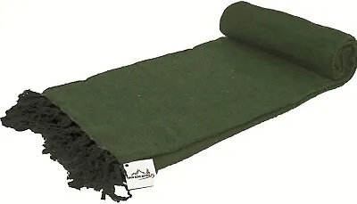 Mexican Blanket Olive Green Handmade Yoga Blanket Serape Falsa Large Army Green • $19.95