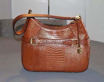Etienne Aigner Handbag  Embossed Crocodile Print Chestnut Brown Shoulder Bag • $24.99