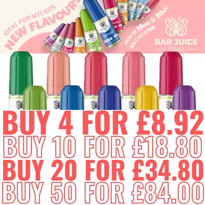 BAR JUICE 5000 Nic Salt 10ml Vape E Liquid 10mg | 20mg E-Cig Juice 50/50 VG/PG • £2.90