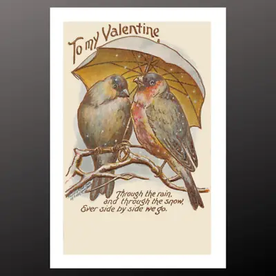 Valentine Card Vintage Print Old Fashioned Valentines Romance Romantic Birds • £2.99