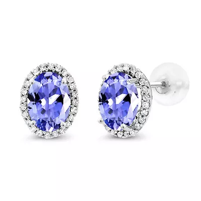 10K White Gold Tanzanite And Diamond Halo Earrings For Women (1.84 Cttw • $349.99