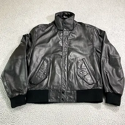 VINTAGE Members Only Jacket Mens 42 Black Leather Motorcycle Bomber 80s Zipper • $115.99