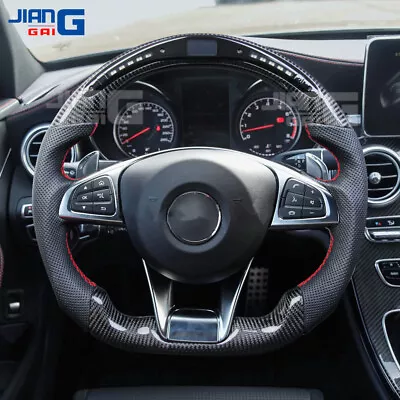 Carbon Fiber Flat LED Steering Wheel For 2016+ Mercedes-Benz AMG W205 S63 C63 SL • $699