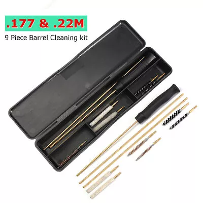 9Pcs GUN CLEANING KIT Barrel Air Rifle Pistol Airgun Rimfire 177 22 Rods Brushes • £10.59