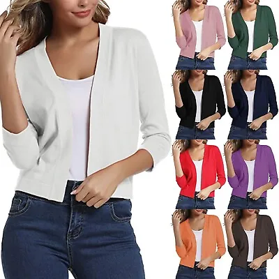 Ladies 3/4 Sleeve Bolero Sweater Jacket Womens Open Shrug Cardigan Coats Tops • $29.30