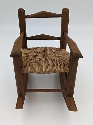 Vintage Oak Rocking Chair Rush Seat Antique Doll Display Rocker FREE SHIPPING  • $15