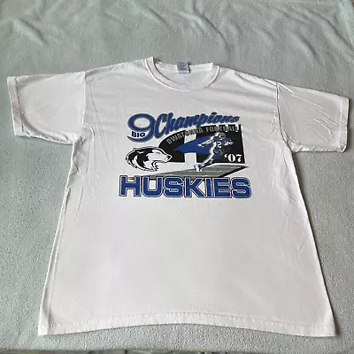 Vintage 2000s Gildan UConn Huskies Mens T-shirt White L Sports USA Football Tee • $4