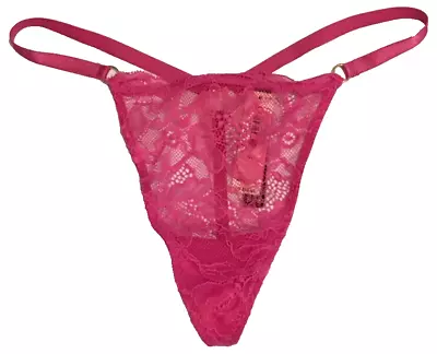 Victorias Secret V-String Thong Panty Pink Lace Heart Charm VERY SEXY Size M NWT • $25.24