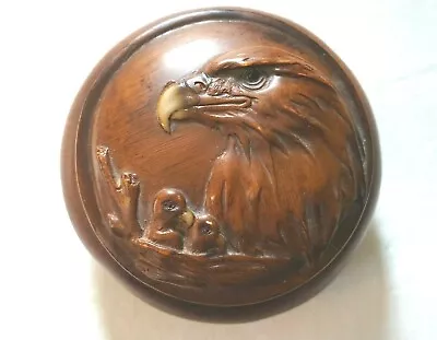 Vintage Round Trinket Box EAGLE W Eaglets Raised Design 4 1/4 Patriotic Decor • $9.99