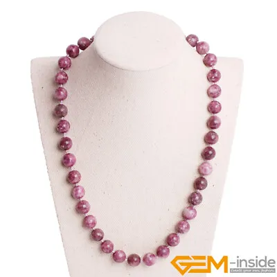 Handmade Natural Lepidolite Beaded Long Necklace Birthstone Fashion Jewelry Gift • $12.10