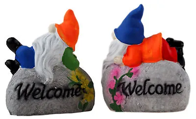 Gnome Welcome Painted Garden Ornament Stones - Set Of 2 • £9.99