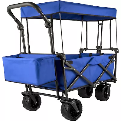 VEVOR Folding Beach Trolley Collapsible Wagon Cart Garden Trolley Cart W/ Canopy • £77.90