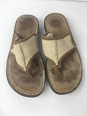 UGG Australia Slip On Thong Flip Flops Sandals Shearling Size 5 Cream Brown • $16.99