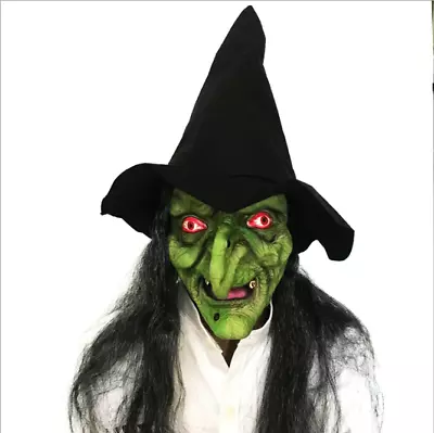 Halloween Grimace Scary Witch Long Hair Mask Latex With Cap Clown Evil Mask Prop • $22.99