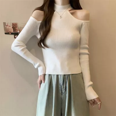 Autumn Korean Round Neck Off Shoulder Long Sleeve Slim Knitted Sweater For Women • $16.34
