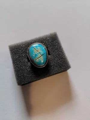 Vintage NATIVE AMERICAN Cracked Turquoise STERLING SILVER RING  • $9