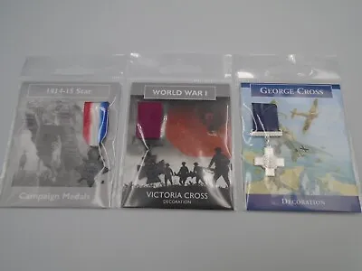 WWI V.C George Cross & 1914-15 Star Medal Miniature Reproductions X 3 • £11.99