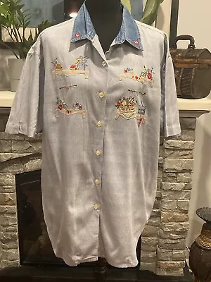 Bill Blass Women's Vintage Embroidered Button Up Western Shirt Sz XL • $25.99