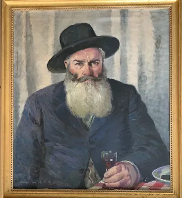 American Ray Wilcox Impressionist Portrait Rabbi W Wine Glass Judaism Judaica • $775