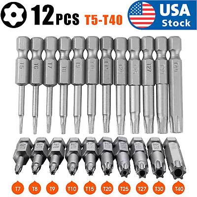 12 Pcs 50mm 1/4 Inch Hex Shank T5-T40 Torx Head Screw Driver Bits Set Kit Tools • $9.98