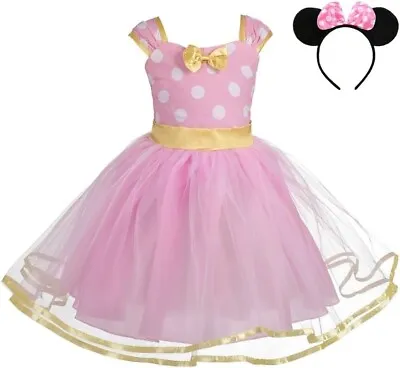 Girls Mickey Minnie Mouse Pink Dot Dress Party Princess Tutu Skirt 3-4 Years UK • £9.97