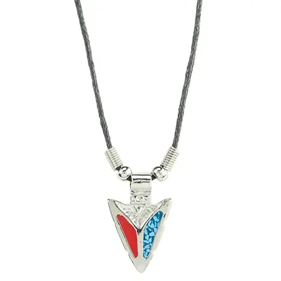 New! TURQUOISE & CORAL ARROWHEAD NECKLACE W/ Black Braided Cord Western Style • $10