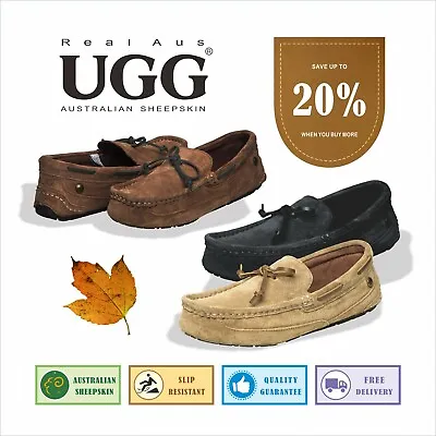 $28 • Buy UGG Real Aus 100% Australian Sheepskin Wool Men Women Mocassins W/ Shoelace 