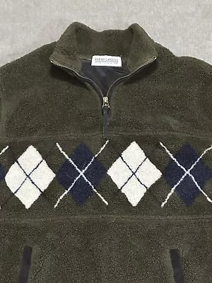 Marsh Landing Pullover Mens Small Deep Pile Fleece 1/4 Zip Argyle Sweatshirt • $28.06