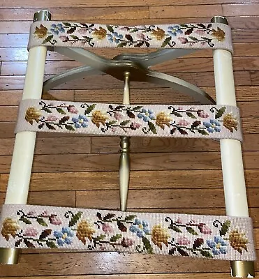 Vtg Wood NEEDLE POINT Luggage Suitcase Rack Hotel Holder Table FOLD Out 22x18x14 • $99.99