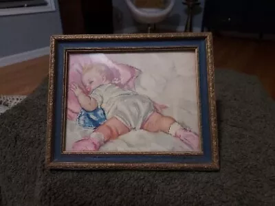 Vintage Maud Tousey Fangel Art Print Framed Sleeping Baby Pastel  • $14.99